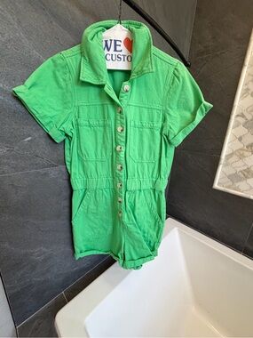 Show Me Your Mumu Bright Green denim romper